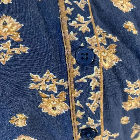 Lucky Brand Floral Midi Dress Button Collar Medium Minimalist Peasant Rayon Tie - Picture 4 of 12